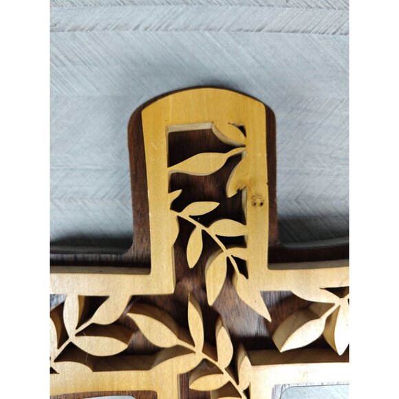 Handcrafted Wooden Wall Cross Intricate Leaf Design 11" Handmade by John Shaw - Picture 5 of 7